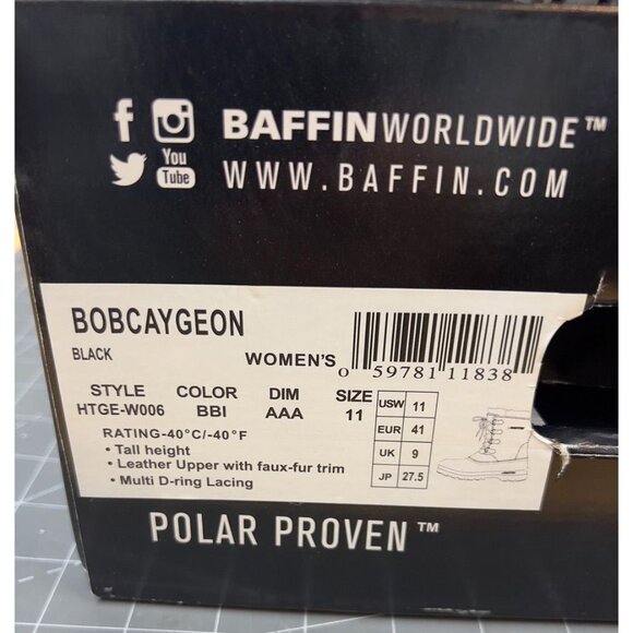 Baffin Bobcaygeon Womens Insulated Waterproof Boots Size 11 Black - Picture 8 of 9